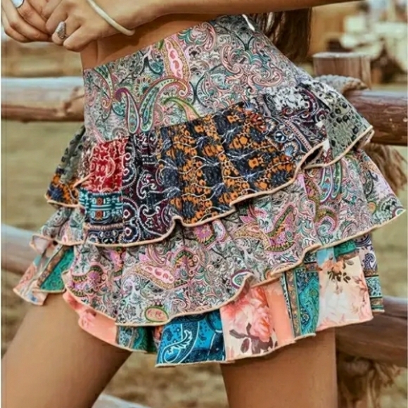 NEW! Bohemian Multicolor Layered Skirt (Multiple Sizes Available) - Picture 5 of 5